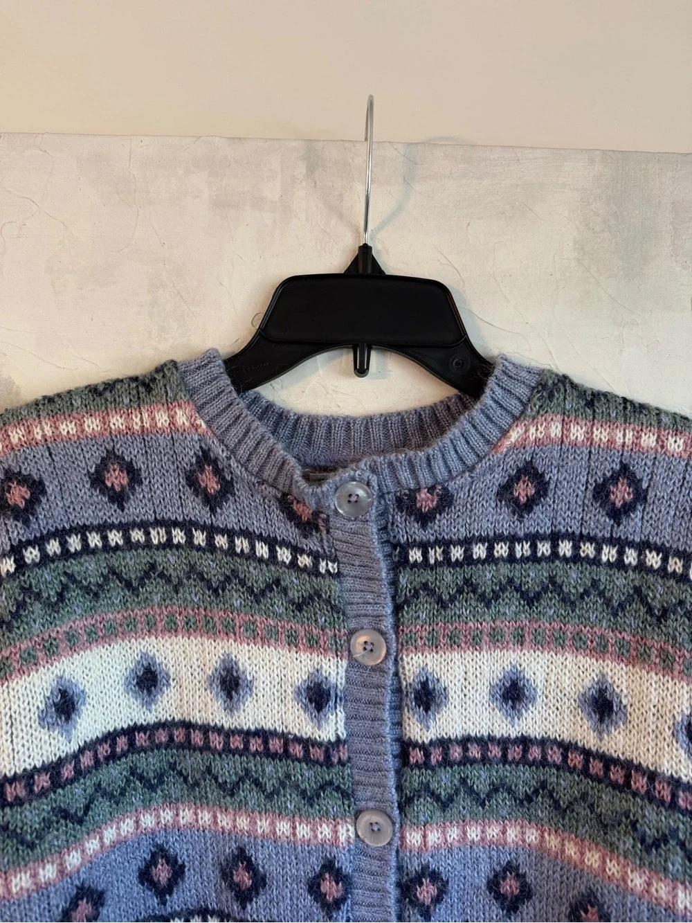 L.L.Bean Fair Isle Wool Blend Cardigan Sweater Lavender Nordic Cottagecore Y2K M